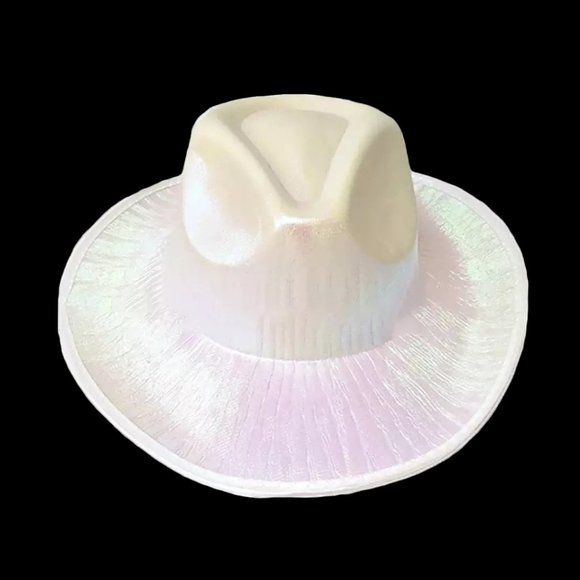 White Holographic Cowboy Hat for Women, Shiny Cowgirl Costume,Bachelorette Party - Picture 4 of 4